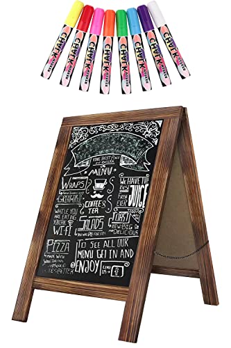 Rustic Whitewash Double Sided Chalkboard, 7.5"*8.6" Tabletop Stand, Small Countertop Chalkboard Easel with 8Pcs Liquid Chalk for Menu, Kitchen, Restaurants, Bar, Wedding and Home Decor - color: Torched Brown