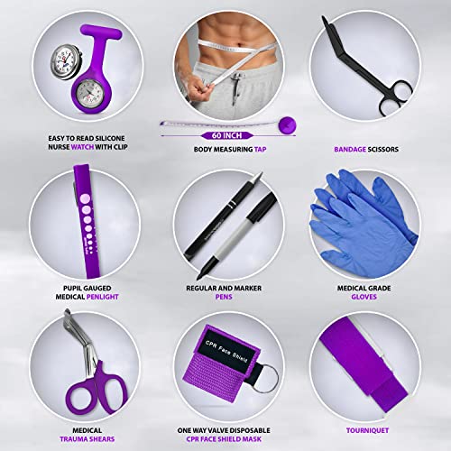 ASA TECHMED Physical Therapy Home Health Aide Comprehensive Kit - Carrying Bag, Blood Pressure Cuff, Stethoscope, Gait Belt- Purple - color: Purple Kit