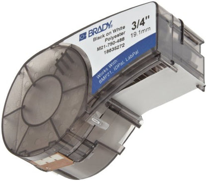 Brady Authentic (M21-750-488) Solvent-Resistant Lab Label for Lab, Barcode and Printed Circuit Board Labeling, Black on White- For M210, M210-LAB, M211, BMP21-PLUS and BMP21-LAB Printers, .75" W 21' L - size: .75"