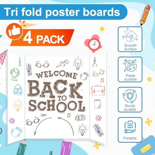 ISAIDNO 4 Pcs Trifold Poster Board, Medium 26 x 17 in, White Poster Boards - color: White, size: 26 X 17 inches