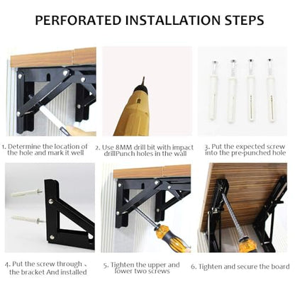 Storystore Folding Shelf Brackets, 18 Inch 4 Pcs Black Stainless Steel - size: 18 Inch 4 PCS