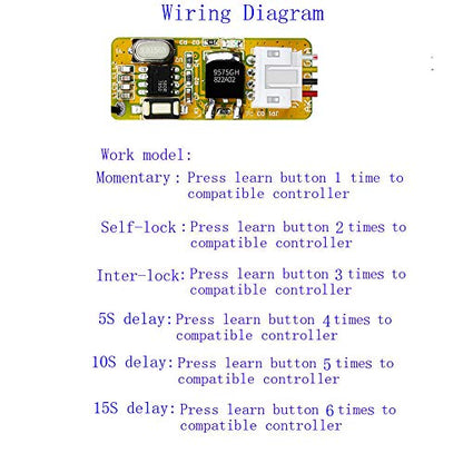 Micro Wireless Relay Switch, Momentary 433MHz RF DC 3.3-12V 5V - color: Mometary 433MHz