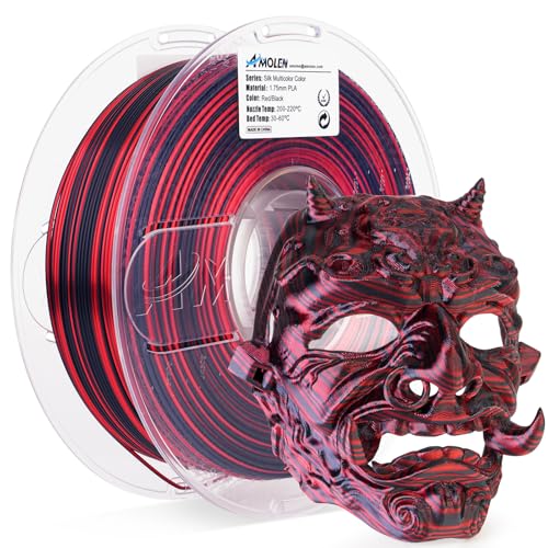 AMOLEN Silk PLA 3D Printer Filament, Shiny Multicolor Rainbow PLA 1.75mm for Creative & Decorative, Fast Color Change Printing Filament for Beginner, Black Red, 1kg (2.2lbs) - color: Black/Dark Red