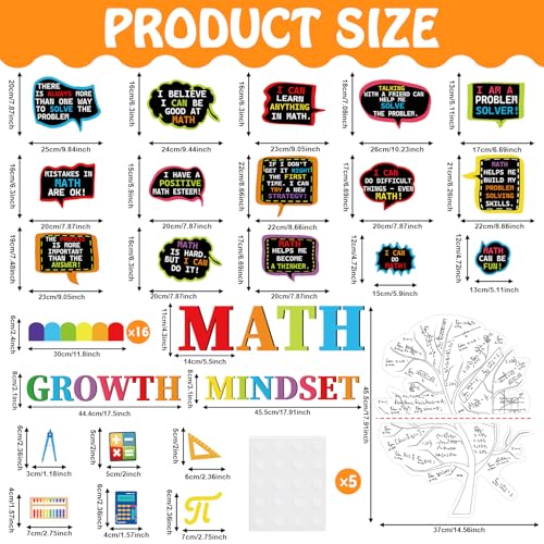 party greeting Math Growth Mindset Bulletin Board Set Maths Classroom Decoration Mathematics Paper Cutout Number Bulletin Board Border for Inspirational School Educational Wall Decor Teacher Supplies - style: Math Growth Mindset Bulletin Board