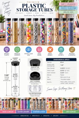 Prestige Import Group - 7/8" Interior Diameter Clear Plastic Empty Storage Tubes - Flat Bottom - 80ml Capacity, Press Fit Black Cap - 25 Pack - size: Pack of 25