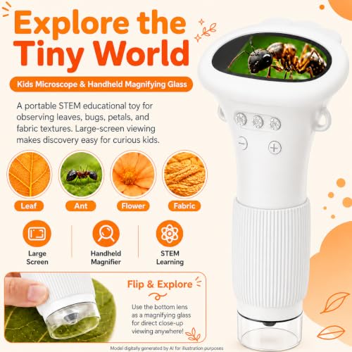 1000X Microscope for Kids, 2'' Screen Kids Wonder Quest Microscope Camera - color: White