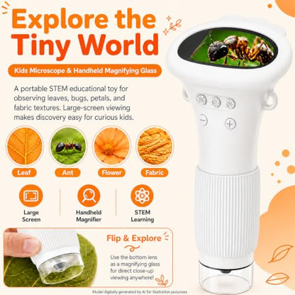 1000X Microscope for Kids, 2'' Screen Kids Wonder Quest Microscope Camera - color: White