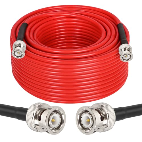 MOOKEERF 100FT RG58 50 ohm BNC Male to Male Coax Cable - Low Loss Extension Coaxial Cable with BNC Adapter Connector for Antennas, RF Radios, Modems, Oscilloscopes, Spectrum, etc (Red) - size: 100FT