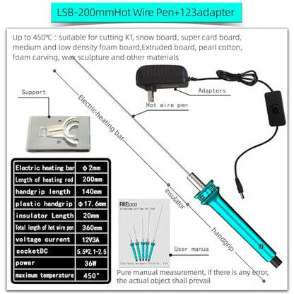 FIRElood Hot Wire Pen, Electric Hot Wire Cutter Pen 20cm, Styrofoam Cutting Hot Pen Hot Wire Cutting Pen for Amateur DIY Heat Cutting Engraving Pen, Art Making, Foam Carving (blue, 200mm) - size: 200mm
