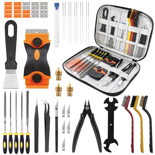 3D Printer Tools Kit, 55PCS 3D Printer Accessories & 3D Printing Tools Kit with Nozzle Cleaner Needles, Scraper, Files, Brushes, Wrench, Engraving Knife for FDM SLA Printers, for Bambu Lab, etc.