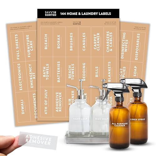 Laundry Labels for Jars, 144 Preprinted Home and Laundry Label Stickers for Storage Bins, Cleaning Jars, Spray Bottles, Linen Closet, Household Organization - style: Clear Home & Laundry Labels