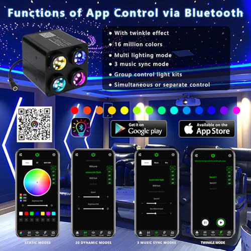 AKEPO 36W 4 Color Twinkle Starlights Headliner Fiber Optic Lights Kit - size: 1600pcs*13.1ft*0.03in