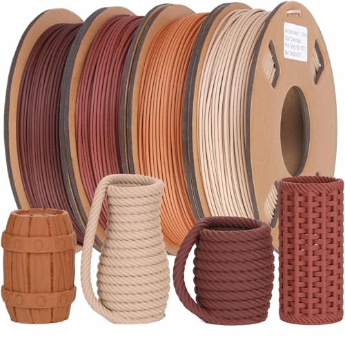 30% Real Wood Fiber 3D Printer Filament Bundle, 3 D PLA Printing Print Filament 1.75 mm, +/-0.03mm & 2.2 lbs, Walnut, Oak, Cherry, Teak, 250g X 4 Pack - color: 4 Wood