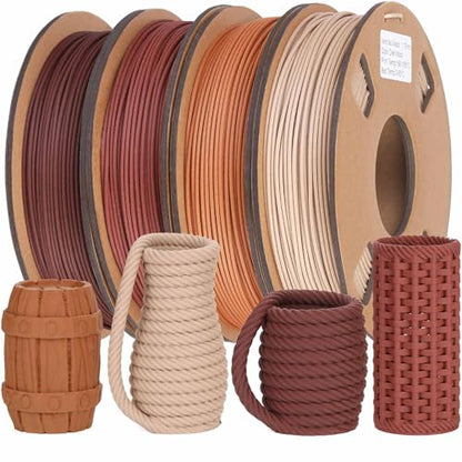30% Real Wood Fiber 3D Printer Filament Bundle, 3 D PLA Printing Print Filament 1.75 mm, +/-0.03mm & 2.2 lbs, Walnut, Oak, Cherry, Teak, 250g X 4 Pack - color: 4 Wood