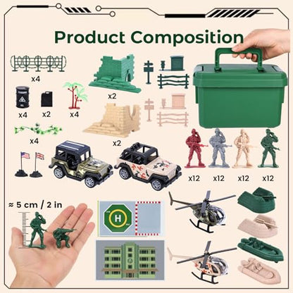 3 otters 115PCS Army Men Playset, 4-Color Soldiers, in a Storage Box