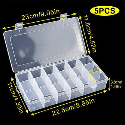 5 Pack 18 Compartment Organizer Box with Parkical Adjustable Dividers, 18 Grids Plastic Storage Container for Jewelry, Craft DIY, Bead Organizer, Sewing, Dip Powder, Hair Accessories - size: 5 Pack 18 Compartment Organizer Box