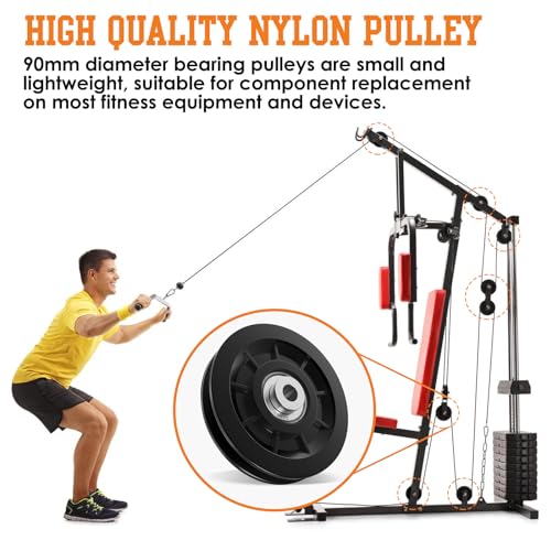 90mm/3.5" Nylon Bearing Gym Pulley Wheel, Universal Exercise Replacement Pulleys for Home Gym Equipment Parts, Cable Machine Accessories, Garage Door Pulley System - color: Black-12pcs
