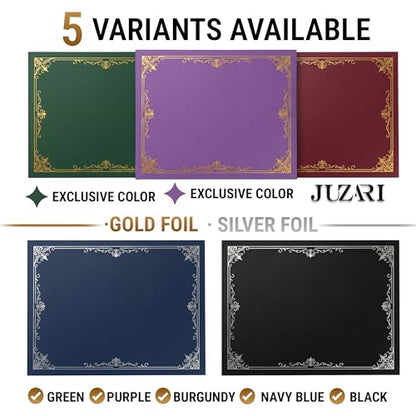 10 Pack Double Sided Certificate Holders 8.5x11 Black - Heavyweight 300gsm Cardstock Diploma Holder - Dual Certificate Folder Letter Size Graduation Award Certificate with Silver Foil Diploma Cover - color: Black-Silver, size: 10 Pack