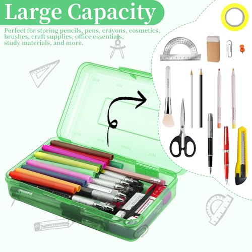 Pencil Box, Clear Pencil Case, Large Capacity Plastic Hard Pencils Case Crayon Box with Snap-Tight Lid Stackable for Kids Adult Student Pens Pencils School Supplies Storage Office Supplies, Green - color: Green