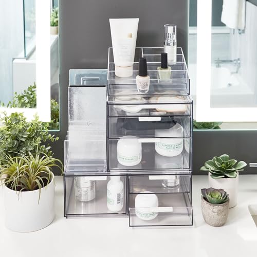 iDesign The Sarah Tanno Collection Plastic Cosmetics and Makeup Palette Organizer, 7-Compartment, Clear, 20.3 cm × 10.1 cm × 7.6 cm - size: 20.3 cm × 10.1 cm × 7.6 cm, style: Pallet Organizer
