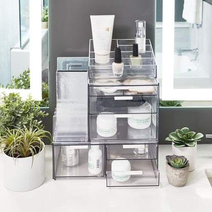 iDesign The Sarah Tanno Collection Plastic Cosmetics and Makeup Palette Organizer, 7-Compartment, Clear, 20.3 cm × 10.1 cm × 7.6 cm - size: 20.3 cm × 10.1 cm × 7.6 cm, style: Pallet Organizer
