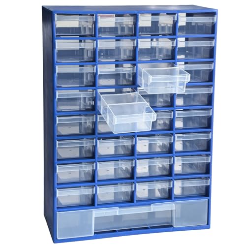 33 Drawer Plastic Small Parts Organizer, Storage Bin with Drawers for Hardware, Parts, Crafts, Beads, 11.8 x 16.1 x 5.2 Inches (Blue) - color: Blue