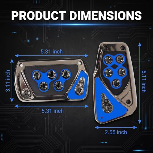 2 PCS Car Pedal Covers, Automatic Transmission Gas Brake Pedals Pads Non-slip Rubber Alloy Foot Pedal Plates, Fit Most Automatic Sedan SUV Truck (Blue) - color: Blue