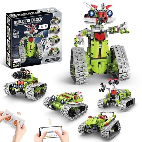 5 in 1 STEM Robot Building Kit with APP Remote Control, 705 PCS Engineering Robot Toys for Kids Age 8-16, Science Coding RC Robotics Kit Birthday Gifts for Boys Girls 6 7 8 9 10 11 12 - color: Green