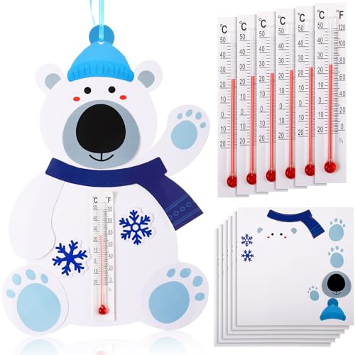 Mootycapa 18 Sets Polar Bear Crafts with Glass Thermometers Bulk - style: Polar Bear