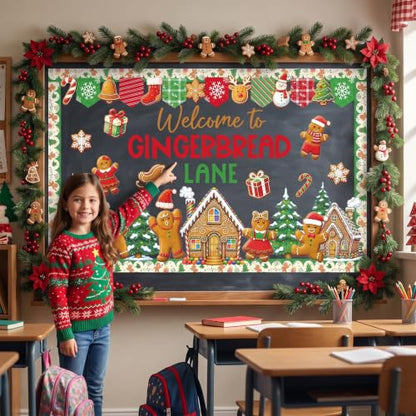Christmas Gingerbread Lane Bulletin Board Classroom Decorations - color: Christmas Gingerbread Lane
