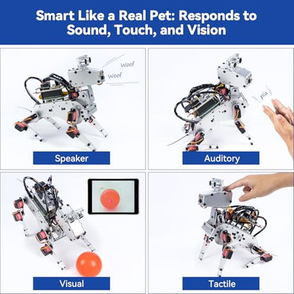 SunFounder AI Robot Kit with Raspberry Pi Zero 2 W+32G TF Card, ChatGPT-4o Enabled with Voice Command & Video Recognition, App Control, FPV, 12 Servos, Gyroscope, Camera, Mic - color: PiDog + Zero 2 W + 32G TF Card