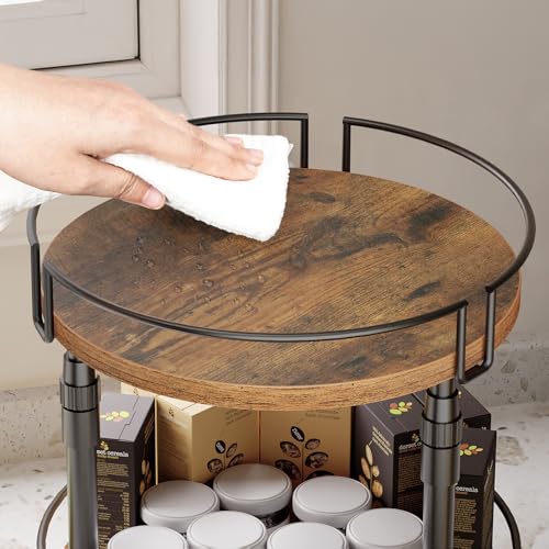 HOOBRO Lazy Susan Organizer Spice Rack, 2-Tier Height Adjustable Rotating Spice Organizer, for Kitchen Countertop and Cabinet, Rustic Brown BF05TL01 - color: Rustic Brown + Black