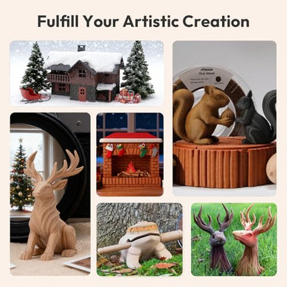 AMOLEN Wood PLA 3D Printer Filament 1.75mm Real Wood Fiber Bundle 200G x4 - color: Black Walnut/White Oak/Cherry Wood/Green Sandalwood