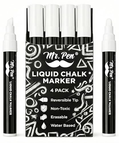 Mr. Pen- Liquid Chalk Marker Pen, 4 Pack, 8x Labels - size: One Size & Dual Tip