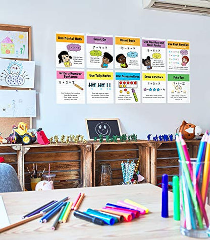 Carson Dellosa Math Strategies Poster Set, K-2 Classroom Visual Charts Pack - style: Math Strategies
