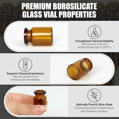100 Pack 3ml Amber Glass Vials with Caps – 1 Dram Lab Headspace Vials - color: Amber Vial Blue Cap, size: 3ml-20mm