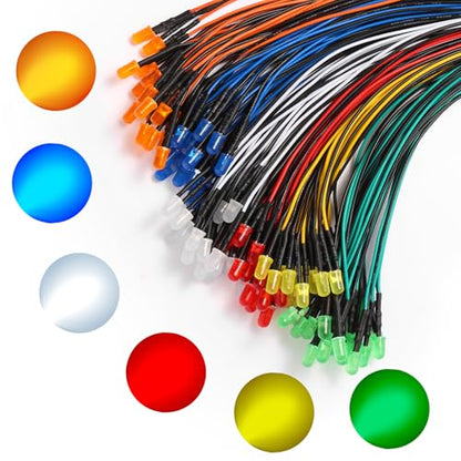 120Pcs (6 Colors × 20Pcs) 5MM Pre Wired 12V LED Diodes