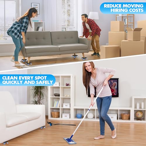 Heavy Duty Furniture Moving Tool Set, Supports up to 1000 Pounds, 5 Wheel Metal Furniture Mover, Furniture Dolly, Appliance Furniture Sliders with Wheels, Furniture Lifter Tool (Blue, 4.3" x4.3") - size: 4.3" x4.3"