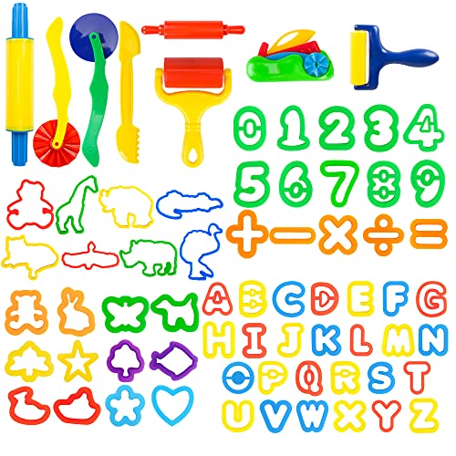 Letter Molds Tools Set for Kids 69Pcs Accessories, Rollers and Cutters, Numeral Various Plastic Animal Molds and Art Clay Tools for Creative Cutting - color: #09-69PCS