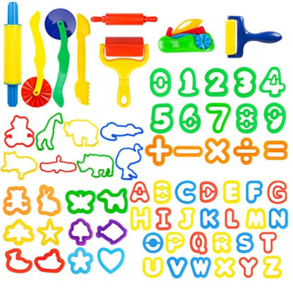 Letter Molds Tools Set for Kids 69Pcs Accessories, Rollers and Cutters, Numeral Various Plastic Animal Molds and Art Clay Tools for Creative Cutting - color: #09-69PCS