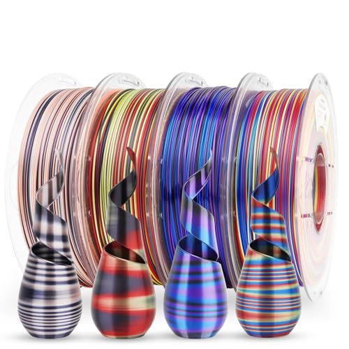 AMOLEN Silk PLA 3D Printer Filament Bundle, Multicolor Rainbow Filament 1.75mm Pack, Fast Color Change 3D Printing Filament for Most FDM 3D Printer, 1kg X 4 Spools - color: Black Pink White/ Blue Red Yellogreen/Black Red Yellow/Black Blue Purple