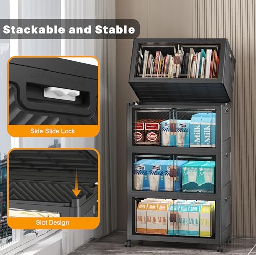 UAMFURI Stackable Storage Bins, 440QT Collapsible Drawers with 2 Lids - color: Dark-55qt, size: 8Pack with 2 top lids