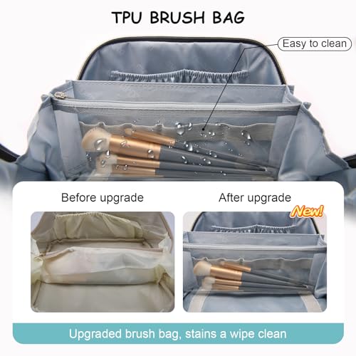 BOYATU Travel Makeup Bag Organizer: 180°Open-Flat 3 Pcs Make up Bags Set - color: 01-C-Blue