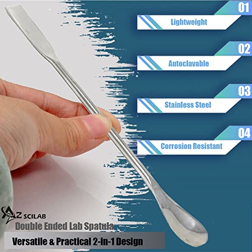 A2Z-SQSP9-4 Stainless Steel Double Ended Micro Lab Spatula Sampler, Square & Flat Spoon End, 9" Length, 4/Pack