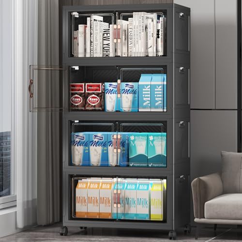 UAMFURI Stackable Storage Bins, 220QT Collapsible Drawers with 1 Lid - color: Dark-55qt, size: 4Pack with 1 top lid