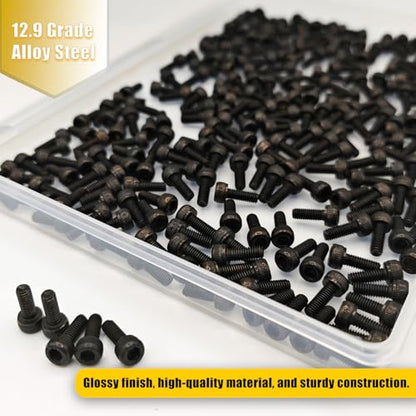 M3x8mm Screws 260pcs Hex Socket Cap 12.9 Steel Black Zinc Fully Thread - size: M3*8mm 260pcs