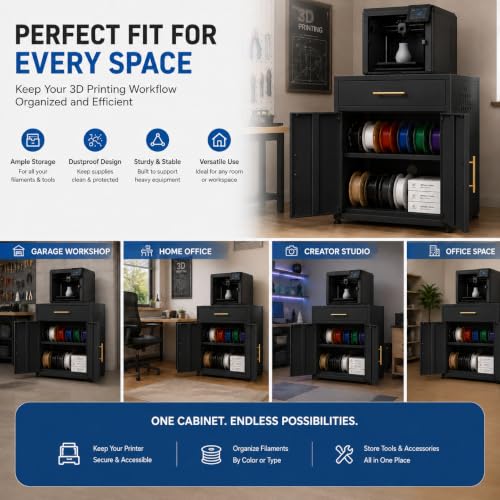 3D Printer Stand Cabinet with Filament Storage,3D Printer Table Sturdy Desk - color: Cabinet Black