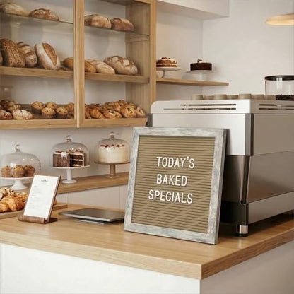 Rustic Cappuccino Felt Letter Board 10x10 Inch with Stand and Wood Frame - color: Rustic Cappuccino
