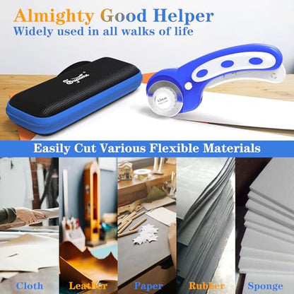 45mm Rotary Cutter | Rotary Fabric Cutter | Rotary Cutters for Sewing, Scrapbooking, Hobbies, DIY | A6 Cutting Mat, Storage Boxes, Precision Knives, Ruler, Spare Blades | Fabric Roller Cutter - color: Blue