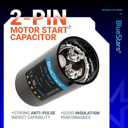 BlueStars 233-280 uF MFD 110-125 VAC Motor Start Capacitor Electric - size: 233-280 MFD 110-125 VAC